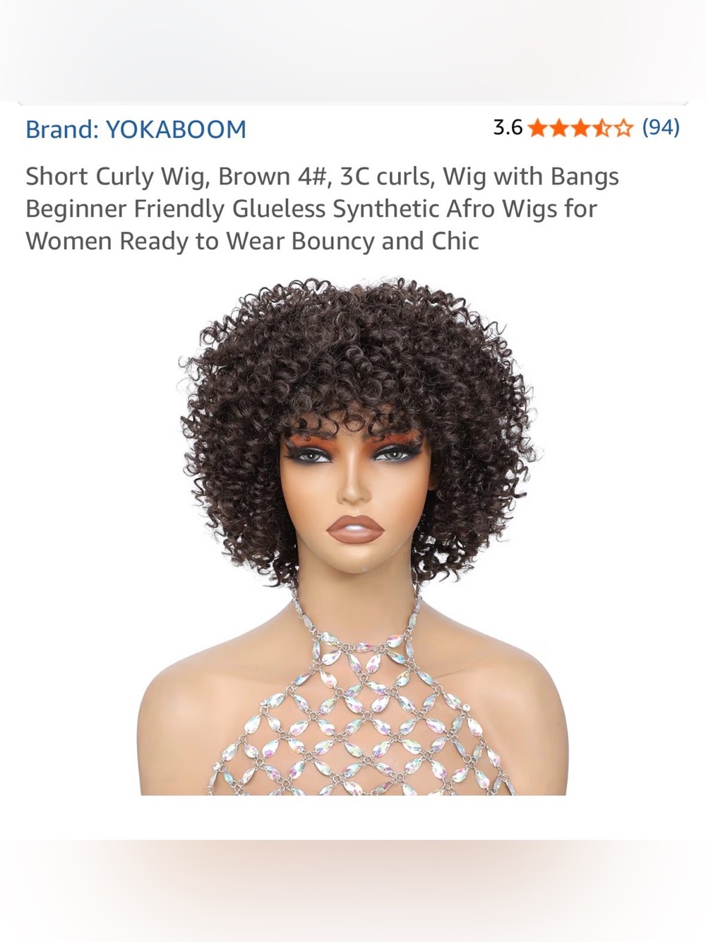 YokaBoom Short Curly Wig with Bangs - Brown 4# BRAND NEW